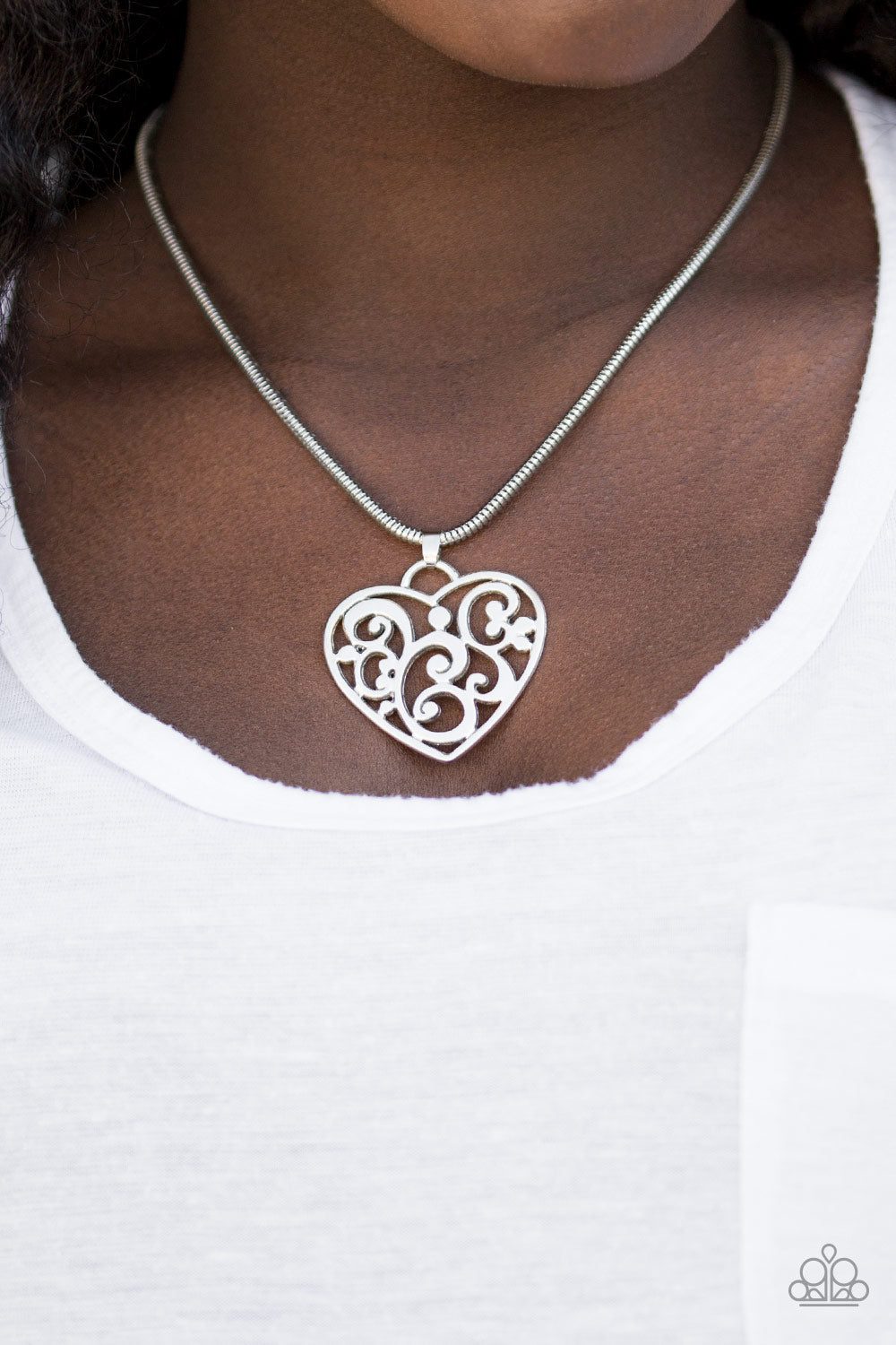 Paparazzi ~ FILIGREE Your Heart With Love - Silver Necklace