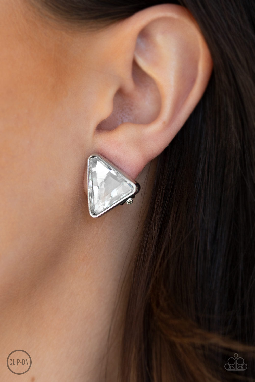 Paparazzi ~ Timeless In Triangles - White Clip-On