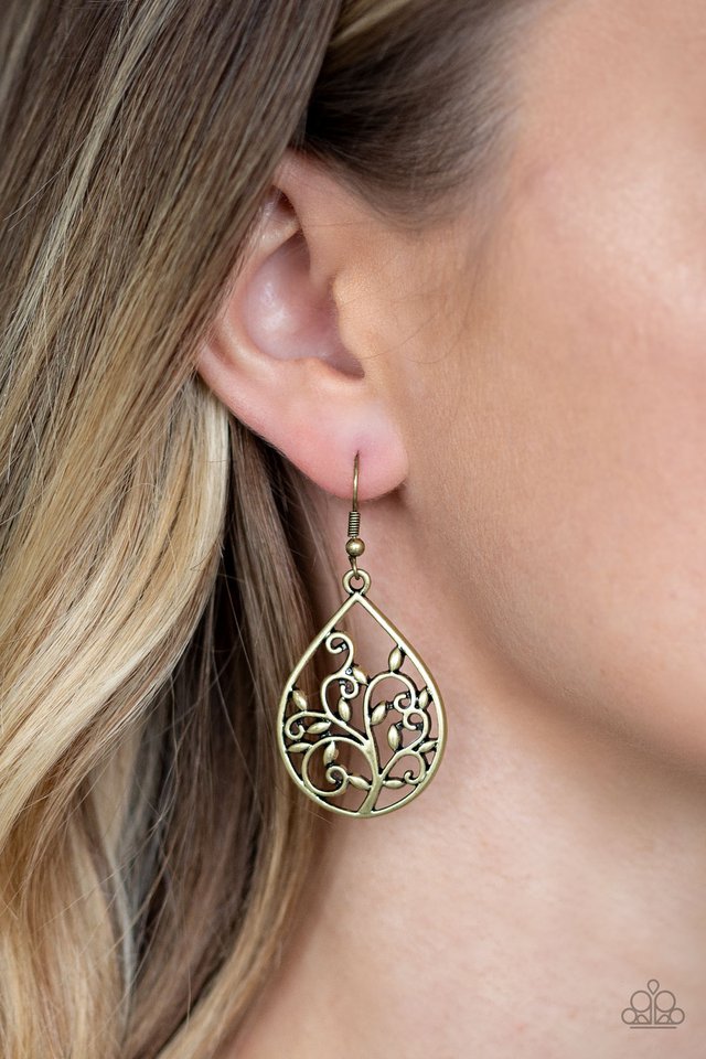 Paparazzi ~ Enchanted Vines - Brass Earrings