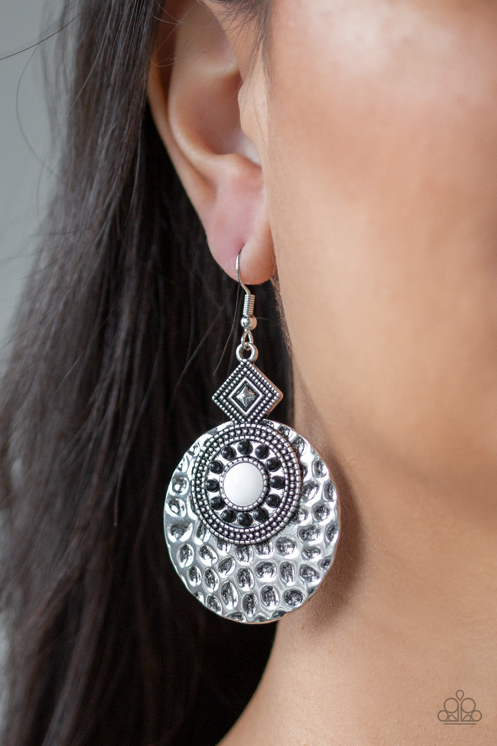 Paparazzi ~ Mayan Mood - White Earrings