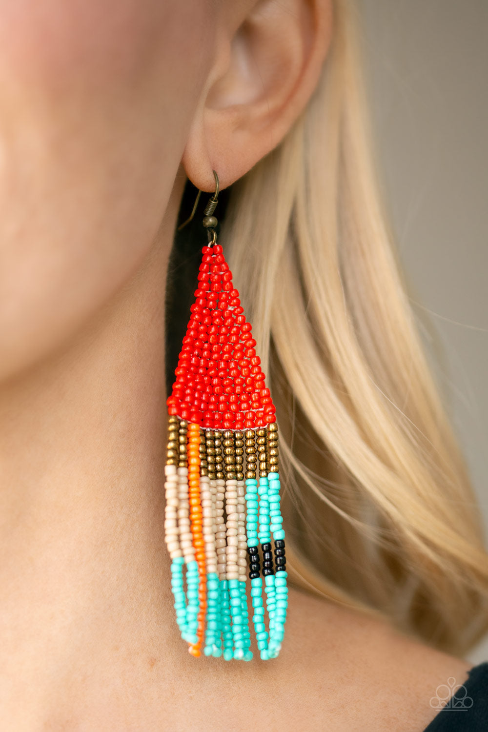 Paparazzi ~ Beaded Boho - Red Earrings