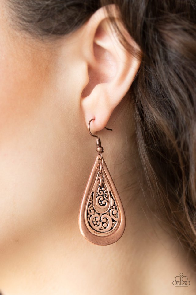 Paparazzi ~ Teardrop Tourist - Copper Earrings