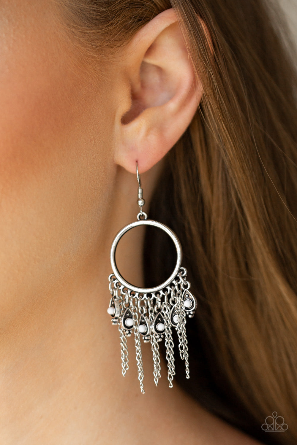 Paparazzi ~ Very Vagabond - White Earrings