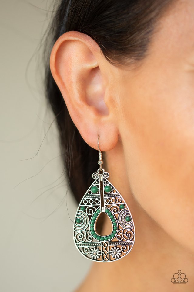 Paparazzi ~ Malibu Gardens - Green Earrings