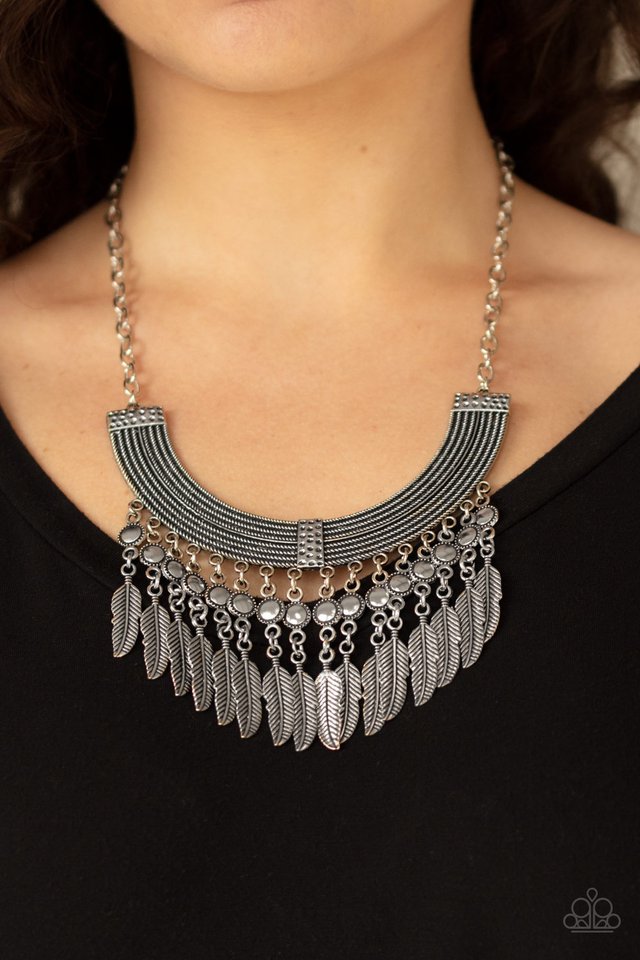 Paparazzi ~ Fierce in Feathers - Silver Necklace
