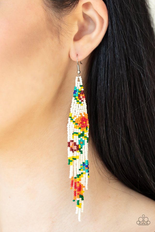 Paparazzi ~ Beaded Gardens - White Earrings
