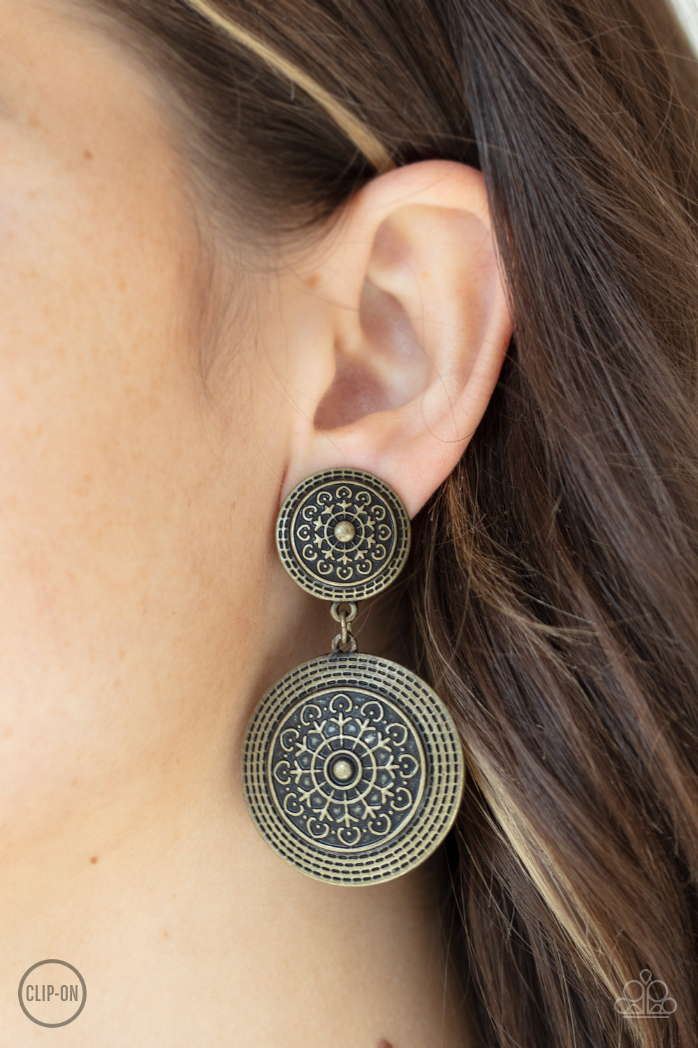 Paparazzi ~ Magnificent Medallions - Brass Clip-On