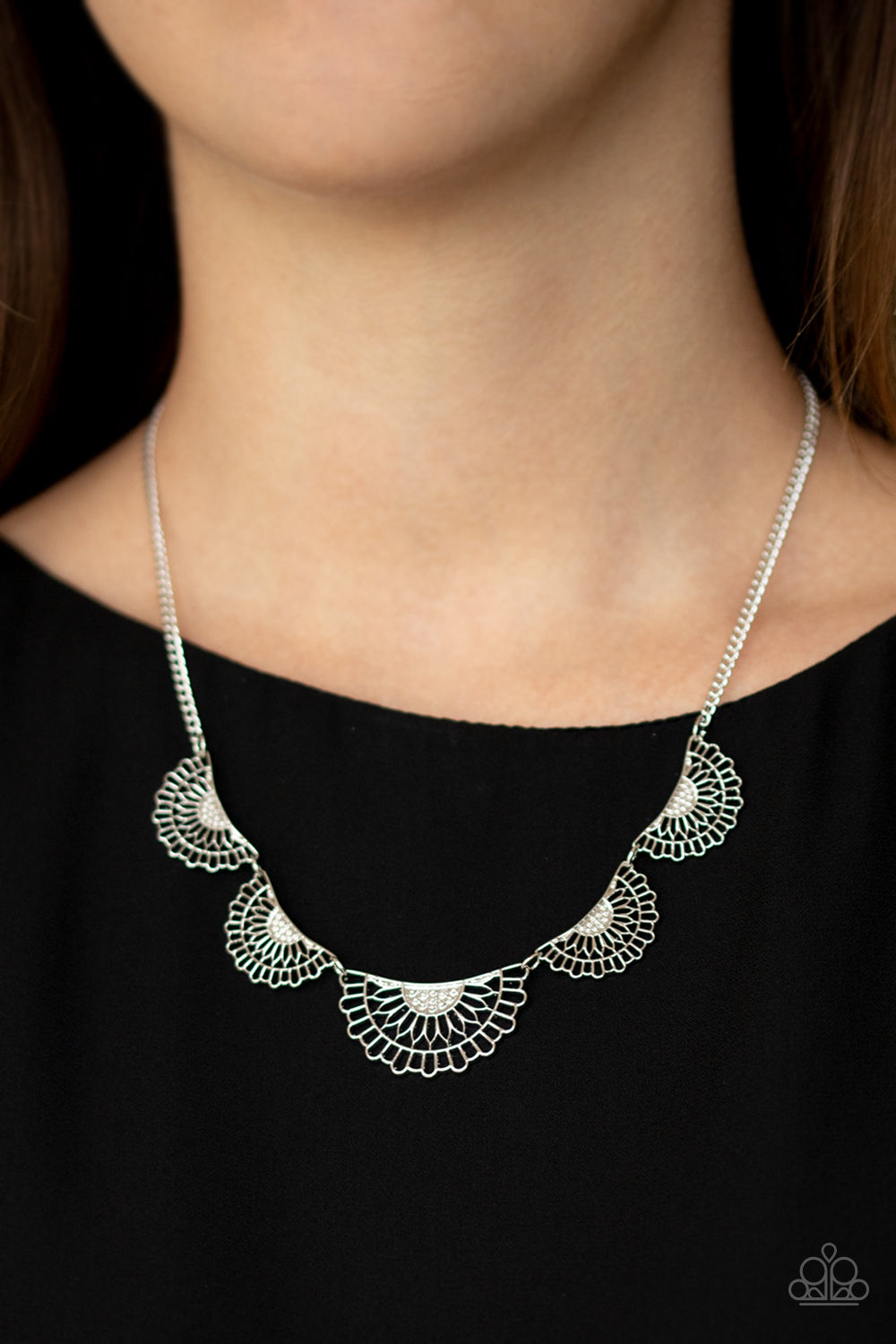 Paparazzi ~ Fanned Out Fashion - Silver Necklace