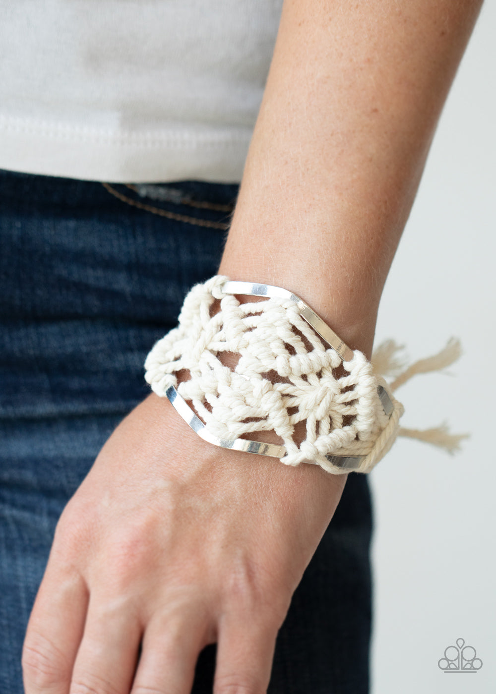 Paparazzi ~ Macrame Mode - White Bracelet