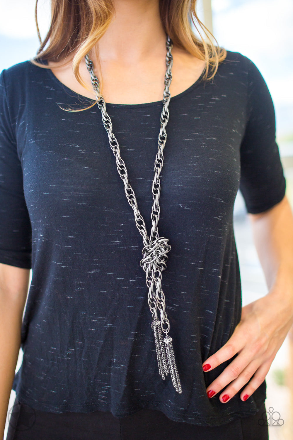Paparazzi ~ SCARFed for Attention - Gunmetal Necklace